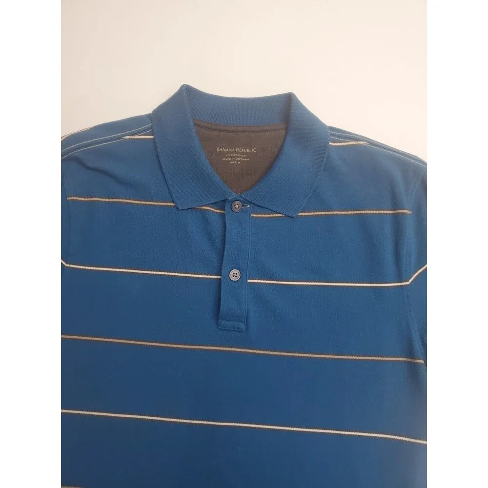 Banana‎ Republic Men's Short Sleeve Fitted Polo Striped Shirt, Medium